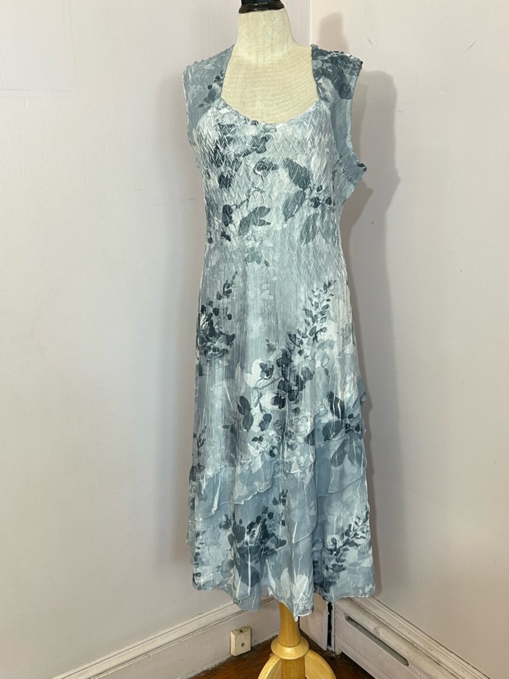 Komarov Blue Grey Pleated Ruffle Midi Dress XL